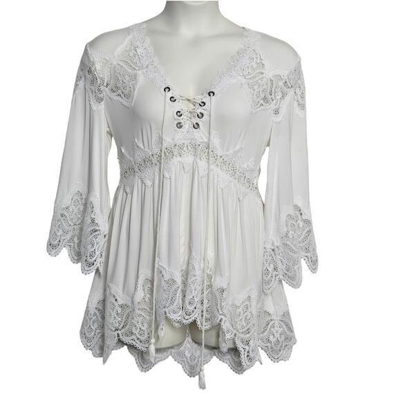 POL Tops - Womens Pol White Tunic Top Size Small Victorian Romantic Flowy Shirt Blouse